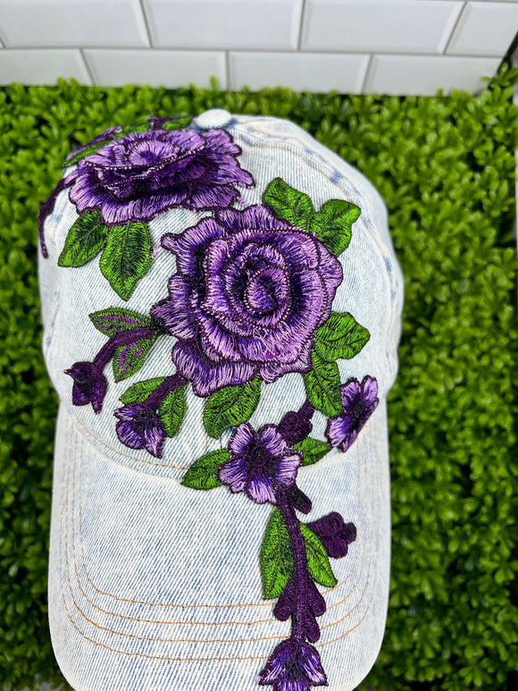 Denim Purple Floral - Baseball Cap